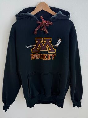 University of Minnesota Hockey Lace Up Hoodie Sweatshirt Black Size S